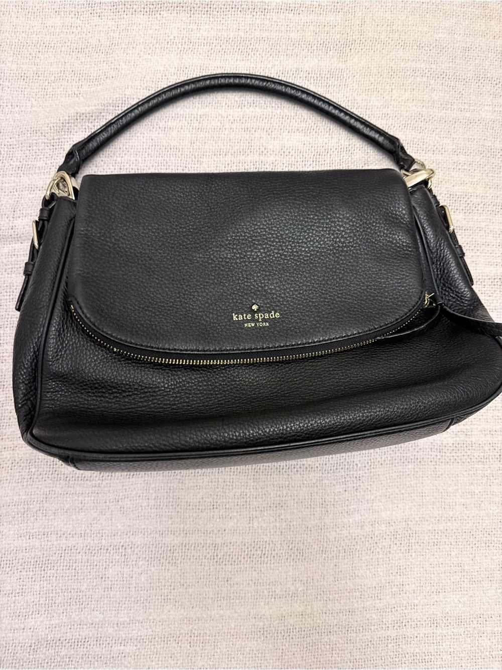 kate spade Black Pebbled Leather Top-Handle Shoulder Bag with Gold Hardware